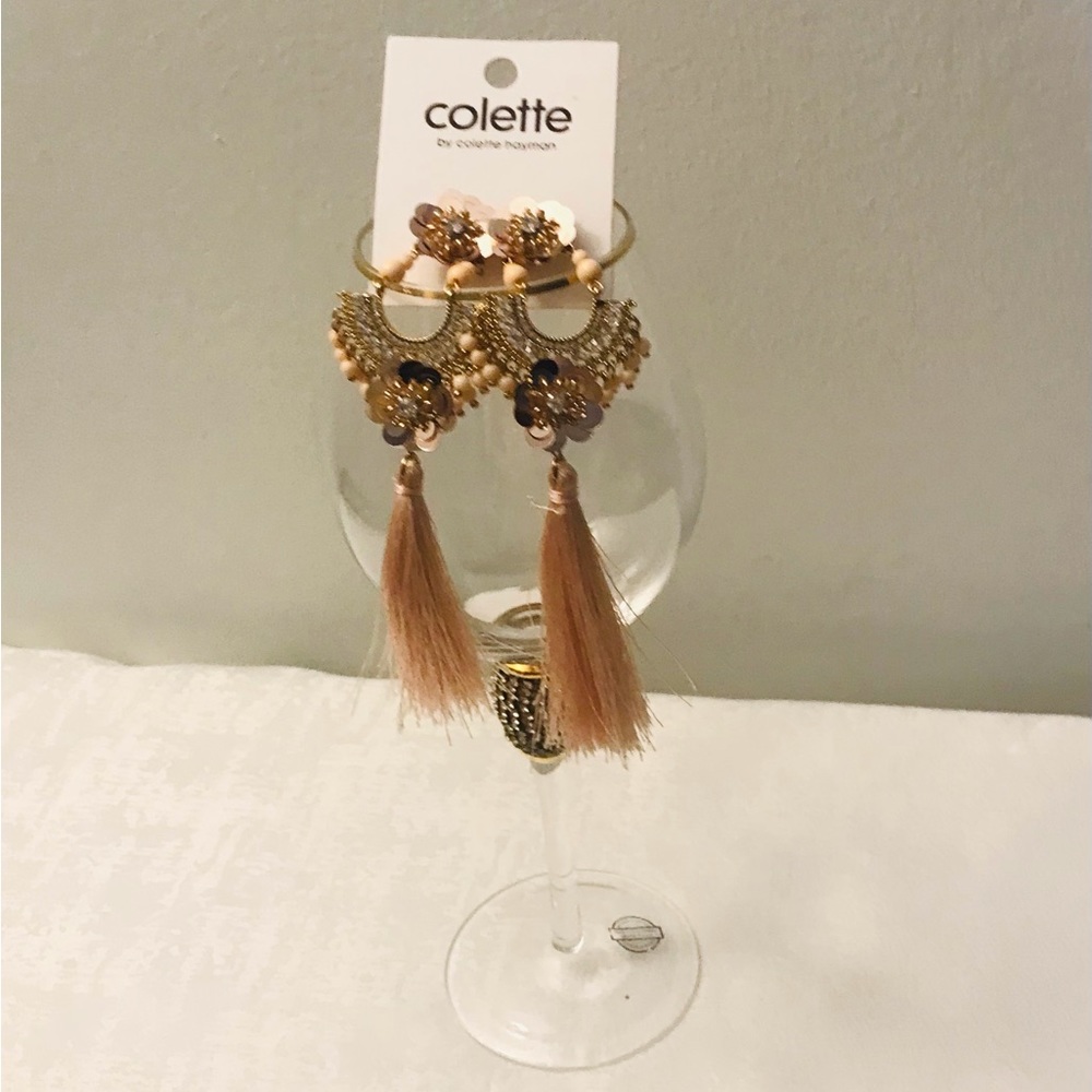 Vintage Collette Flower Gold Tone Sequence, Pink & Rhinestone, Dangling Earrings